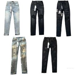Men's Jeans Purple-brand Jeans Fashion Mens Cool Style Luxury Designer Denim Pant Distressed Ripped Biker Black Blue Jean Slim Fit Size 28-40pxa5