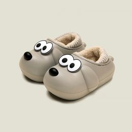 Children's cotton slippers Boys indoor non-slip home shoes Children's waterproof cotton shoes plus cashmere baby cotton shoes grey