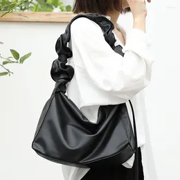 Shoulder Bags 2023 Korean Women's Trend Bag Pleated Handbag Simple Solid Colour Underarm Fashion Soft Leather Messenger