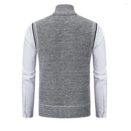 Men's Vests Solid Color Sweater Vest Stylish Knitted Zipper Stand Collar Sleeveless Cardigan For Work Casual Wear Men
