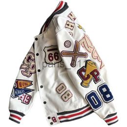 Men's Jackets Baseball uniform Y2K men's spring and autumn retro trend leather jacket used for heavy industry embryo white short jacket hot selling x1016