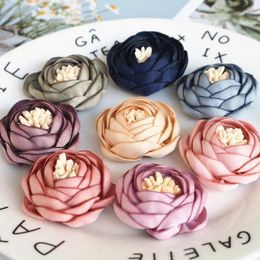 Decorative Flowers 5Pcs/lot 3.5cm Handmade Fabric Simulation Satin Rose Flower For Wdding Dress Hats Decoration DIY Hair Accessories