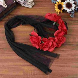 Bandanas Day Of The Dead Headpiece Spider Rose Floral Crown Veil Costume Mexican Hair Accessories For Party Favour Supplies