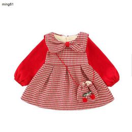 brand designer girl Dress high quality Boutique Red Plaid Baby Dresses fashion Girls Long Sleeve Cotton Infant Frocks