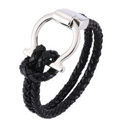 Fashion Leather Bracelet Rope Chain Mens Trendy Jewellery Unique Stainless Steel Buckle Charm Bracelet Wrap C797233N