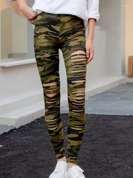 Women's Leggings Ripped Stretch Trousers Camouflage Printed Sexy Summer Army Green Fitness Leggins Pencil Pants