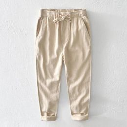 Men's Pants Japan Cotton Linen Casual Long Trousers Loose Fit Breathable Drawstring Elastic Waist Beach Plus Size 4XL