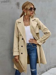 Women's Jackets Fashion Women Trench Casual Solid Colour Coat Adult Elagant Fashion Long Sleeve Lapel Neck Double Breasted Belted Coat For FeL231016