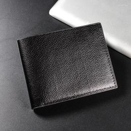 Wallets 2023 PU Leather Men's Wallet Lychee Grain Solid Colour Short Purse Fashion Casual Business Large Capacity For Men