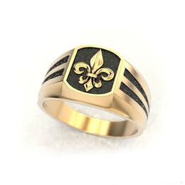 Solitaire Ring Fashion Man 18K Gold Color Luxury Domineering Carved Seal Wedding Engagement Gift Party Jewelry Size 6 13 231016
