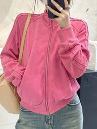 Women's Jackets Vintage Pink Womens Casual Fashion Coats Korean Double Zipper Jacket Chaquetas Loose All Match Y2k Aesthetic Casaco