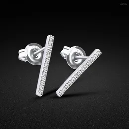Stud Earrings Classic Mini 925 Sterling Silver Color Inlay Zircon Long Earring For Women Girls Fashion Fine Jewelry Accessories