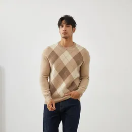 Men's Sweaters Chequered Panel Contrast Cashmere O-Neck Pullover Casual Business Warm Top Autumn And Winter Knitted Bottom Shirt