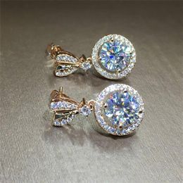 2020 New Top Sell Luxury Jewelry 925 Sterling Silver Round Cut White Topaz Sweet Cute Bow Dangle Earring Women Wedding Drop Earrin307H