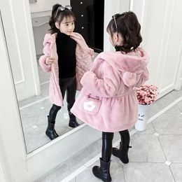 Jackets 2023 Winter Thicke Baby Girls Clothes Faux Fur Fleece Coat Warm Jacket Xmas Snowsuit 410Years Hooded Outerwear 231013