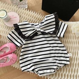 Girl Dresses Baby Summer Bag Fart Clothes Navy Bow Collar Striped Short Sleeves Casual Going Out For Winter 18 Months