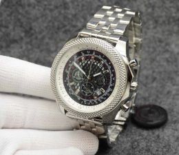 Luxury Mens Watch 49MM Chronograph Quartz Movement Silver Case Limited Black Dial 50TH ANNIVERSARY Men Watch Stainless Strap Mens Wristwatches