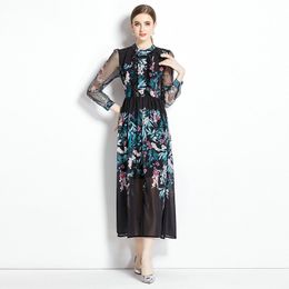 Boutique Women Floral Dress Spring Autumn Boutique Dress Long Sleeve Dresses High-end Temperament Lady Printed Dress Party OL Runway Dresses