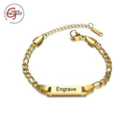 Goxijite Trendy Custom Engrave Name Bracelet For Women Kid Stainless Steel Adjustable Date Charm Gift Link Chain198q