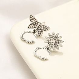 Vintage stud earrings luxury designer earring letters butterfly flower lady Jewellery silver gold plated diamond earrings for women valentine wedding gifts zl069