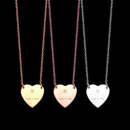 High Polished Stainless Steel Simple heart Pendant Necklaces Sliding Silver Rose Colors Gold Plated Classic Style Logo Printed Wom266S