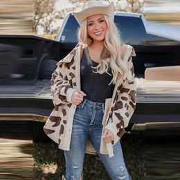 Women's Jackets 2023 European And American Cardigan Top Autumn Winter Leopard Print Single Breasted Long Corduroy Shirt Coat