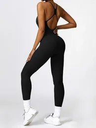 Active Sets Beauty Back Yoga Bodysuit Women One Piece Sleeveless Quick Dry Sport Outfits Tight High-elastic Fitness Workout Set Sportswear