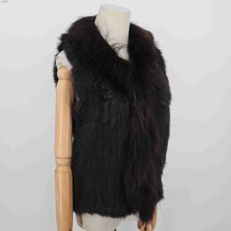 Women's Fur Faux Fur 2021 Fashion Real Rabbit Fashion Fur Vest High-end Women Knitted Sleeveless Fur Vests With Natural Raccoon Fur Jacket Women CoatL231016