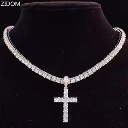 Pendant Necklaces Men Women Hip Hop Cross Necklace With 4mm Zircon Tennis Chain Iced Out Bling HipHop Jewellery Fashion Gift234S