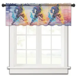 Curtain Sports Ice Hockey Athletes Simple Watercolors Kitchen Curtains Tulle Sheer Short Living Room Home Decor Voile Drapes