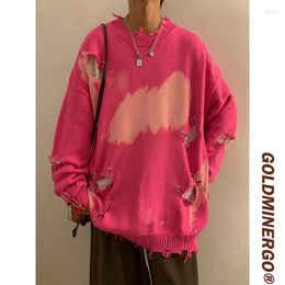 Men's Vests American Streetwear Hip-hop Trendy Street Loose Tie-dye Sweater Spring Autumn Chic Holes Pins Design Casual Knitted Tops