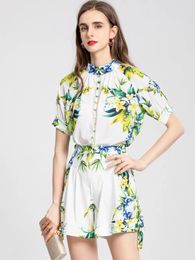 Women's Tracksuits Fashion Casual Girl 2-Piece Set 2023 Autumn Small Fresh Printed Shirt High Waist Shorts
