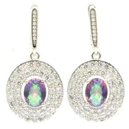 38x18mm Highly Recommend Created Fire Rainbow Mystic Topaz White Cubic Zircon Silver Earrings For Women Whole Dangle & Chandel234b