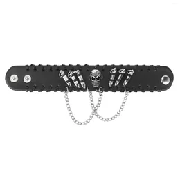 Chains Black Men's Gothic PU Leather Skull Chain Wristband Bracelets For Men