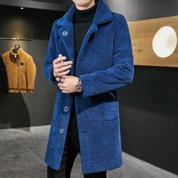 Men's Leather Faux High Quality Men Autumn Winter Double-sided Wear Medium Length Woolen Overcoat Business Casual Slim One Fur Pelleted Wool Jacket 231016