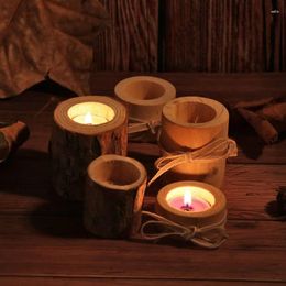 Candle Holders Creative Wooden Candlestick Succulent Plant Pot Tray Holder Table Desktop Decoration Rustic Wedding Holiday Decor