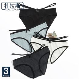 Women's Panties Sexy Cotton Low Waist Girl Fashion Striped Woman Underwear DULASI 3 Pcs lot270L