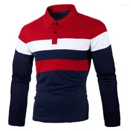 Men's Polos Autumn Tri Color Patchwork Men Shirts Fashion Polo Casual T-shirt Long Sleeve Red White T