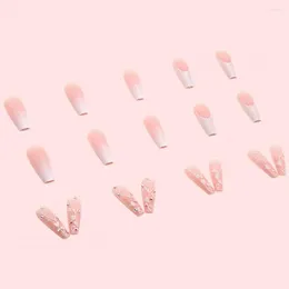 False Nails Nail Extension Non-breakable Pink Sparkling Crushed Faux Diamond Long Fake Patch Household Supply