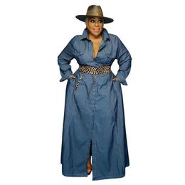 Plus Size Dresses Fall Clothes Maxi For Women Turn Down Collar Casual Long Sleeve Dress Denim Whole DropPlus290c