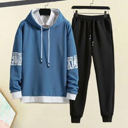 Men's Tracksuits 2Pcs/Set Men Casual Sportwear Hooded Drawstring Long Sleeve Pullover Sweatshirt Elastic Waist Pockets Jogger Pants Set