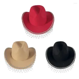 Berets Trendy Cowboy Hat Denims With Sparkling Rhinestones And Fringe Detail For Outdoor Activities Parties Halloween