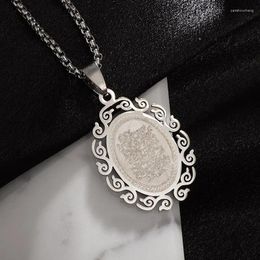 Pendant Necklaces Oval Sun Lace Carved Quran Verse Stainless Steel Necklace For Men And Women Islamic Muslim Amulet Jewellery Gift