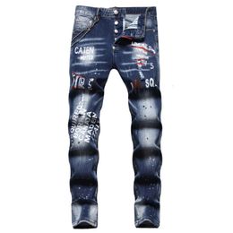 Men s Jeans Brand for Men Slim Fit Ripped Digital Printed Stretch Skinny Denim Hole Pants Ds2 Streetwear Hip Hop Biker Italy 231016