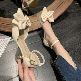 Dress Shoes 2023 Summer Women's Fashion Low Heel Bowknot Pointed Sandals Sexy Slim High Party French Versatile Strap