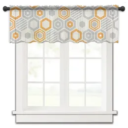 Curtain Art Hexagon Geometry Orange Grey Small Window Tulle Sheer Short Bedroom Living Room Home Decor Voile Drapes