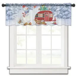 Curtain Christmas Camper Reindeer Pine Small Window Tulle Sheer Short Bedroom Living Room Home Decor Voile Drapes