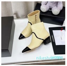 Women shiny leather nylon Hailf fashion thick heels Martin Ankle Booties Genuine Leather combat ladies Winter platform shoes