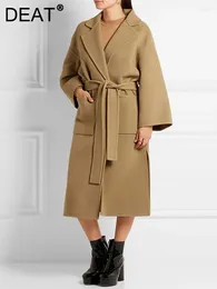 Women's Trench Coats 2023 Fashion Solid Colour Bandage Belt Long Woollen Jacket Trendy Elegant Luxury Windbreaker Coat 19F3414