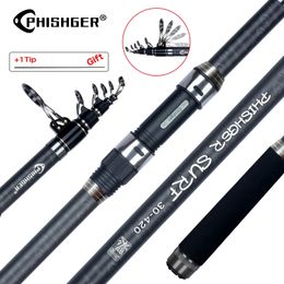 Boat Fishing Rods PHISHGER Telescopic Surf Spinning Rod 3.6/4.2/4.5/5.0/5.3m Power80-150g 30T Carbon Travel Surfcasting Shore Casting Fishing Pole 231016